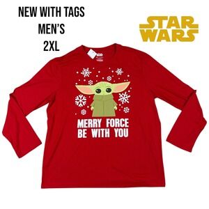 NEW Star Wars Men's 2XL Christmas Shirt Grogu Baby Yoda Merry Force Long Sleeve‎